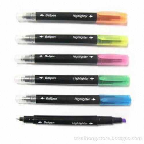 Highlighters with Ballpoint Pen, Made of PP Material, Available in Various Colors